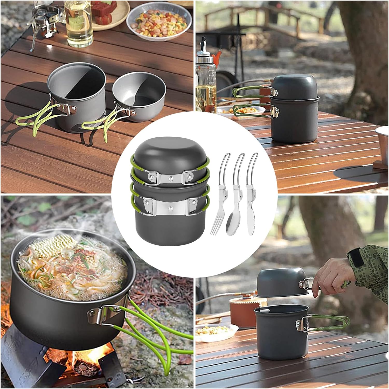 Camping Cookware Mess Kit Backpacking Pot Gear Camping Cooking Pots and Pans Set Camp Kitchen Equipment Accessories