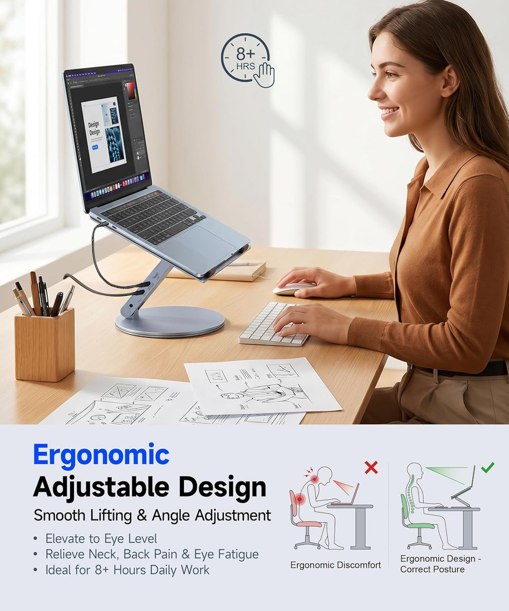 6-in-1 USB C Laptop Docking Station Stand, 4K@60Hz HDMI, 100W PD, 5Gbps USB 3.0, 360° Swivel Adjustable Aluminum