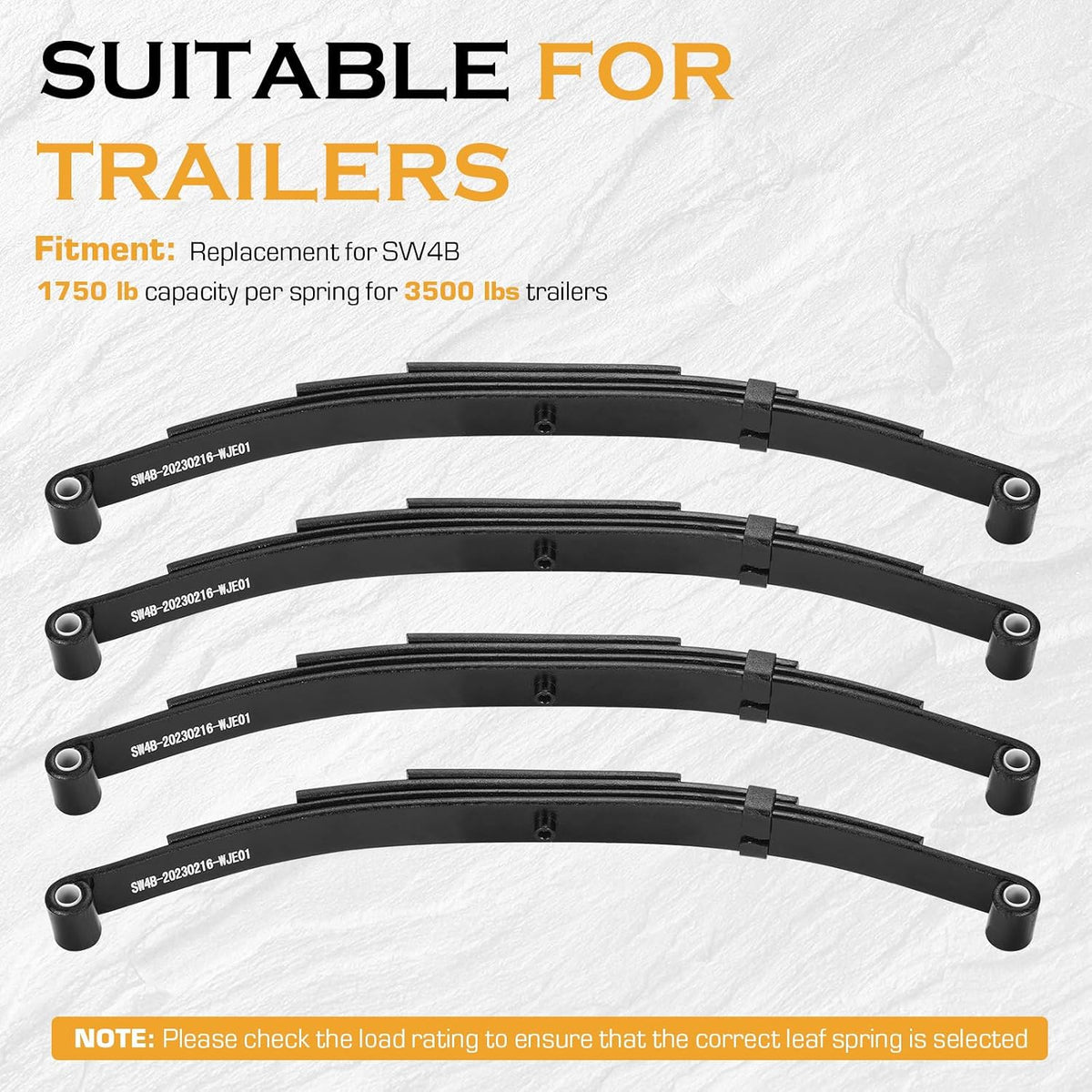 Tandem Trailer Leaf Spring 4 Leaf Double Eye 1750 lbs Cap for 3500 lbs Axle Suspension, Hanger & U-Bolt kit 25-1/4"