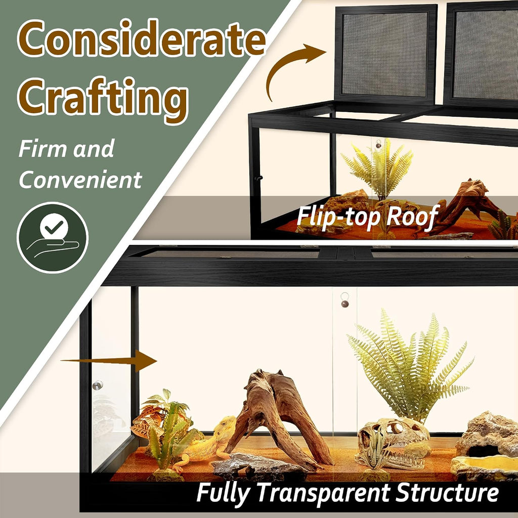 Bearded Dragon Tank 34 Gallon, Tempered Glass Reptile Tank with Meatl Mesh Roof and Front Sliding Door, Anti-Scratch