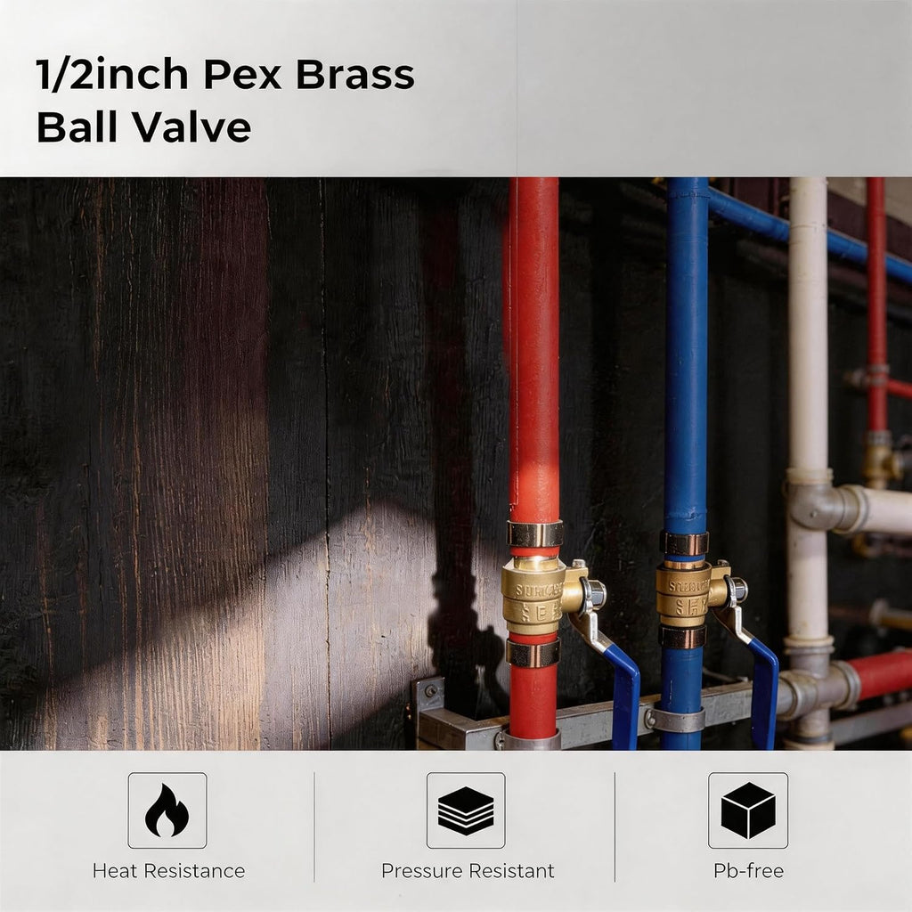 VANCOCO 1/2" PEX Ball Valve, 4-Pack, 2 Red/2 Blue