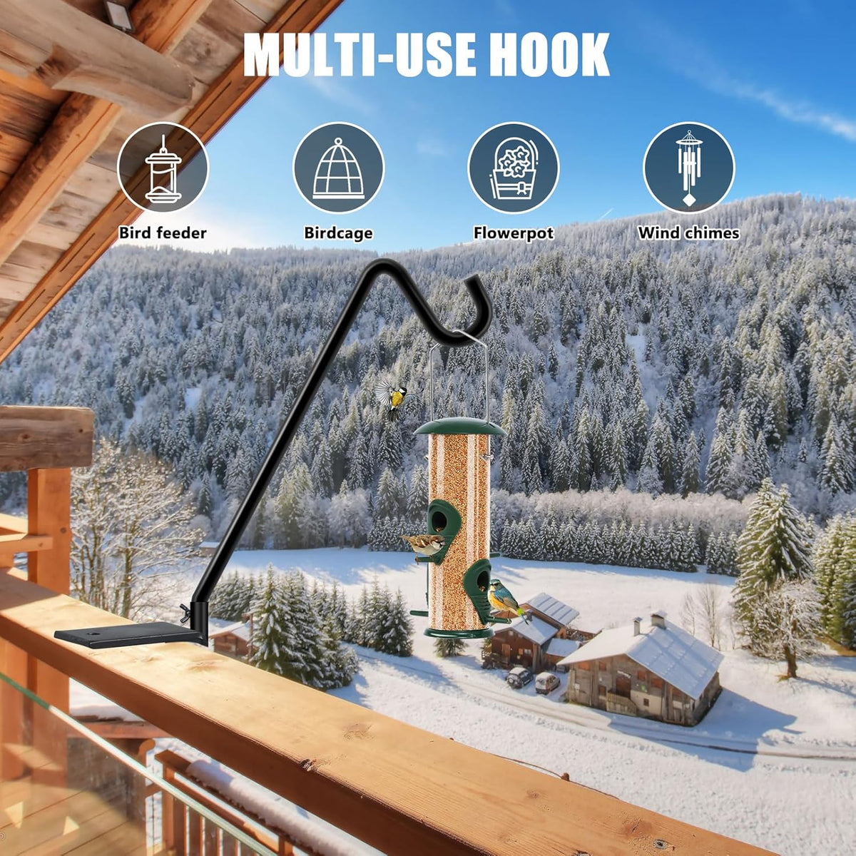 2 Pack 14 Inch Deck Hook, Deck Bird Feeder Hanger, Applicable Deck Thickness 1 Inch-3 Inch