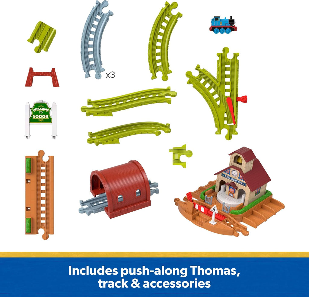 Thomas & Friends Bell Station Playset & Push-Along Thomas Toy Train | Includes 1 Engine & Track with Train-Play