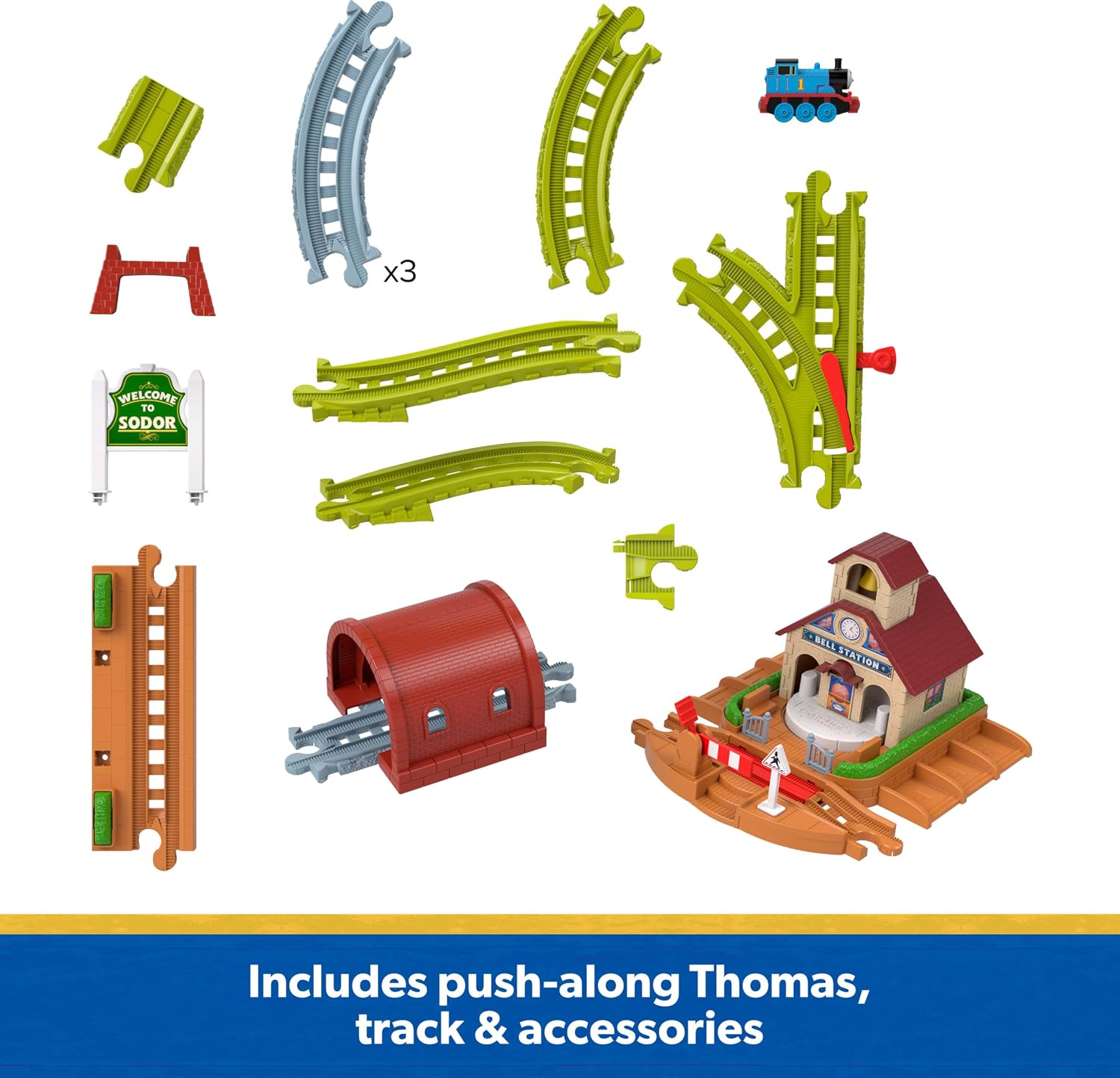 Thomas & Friends Bell Station Playset & Push-Along Thomas Toy Train | Includes 1 Engine & Track with Train-Play