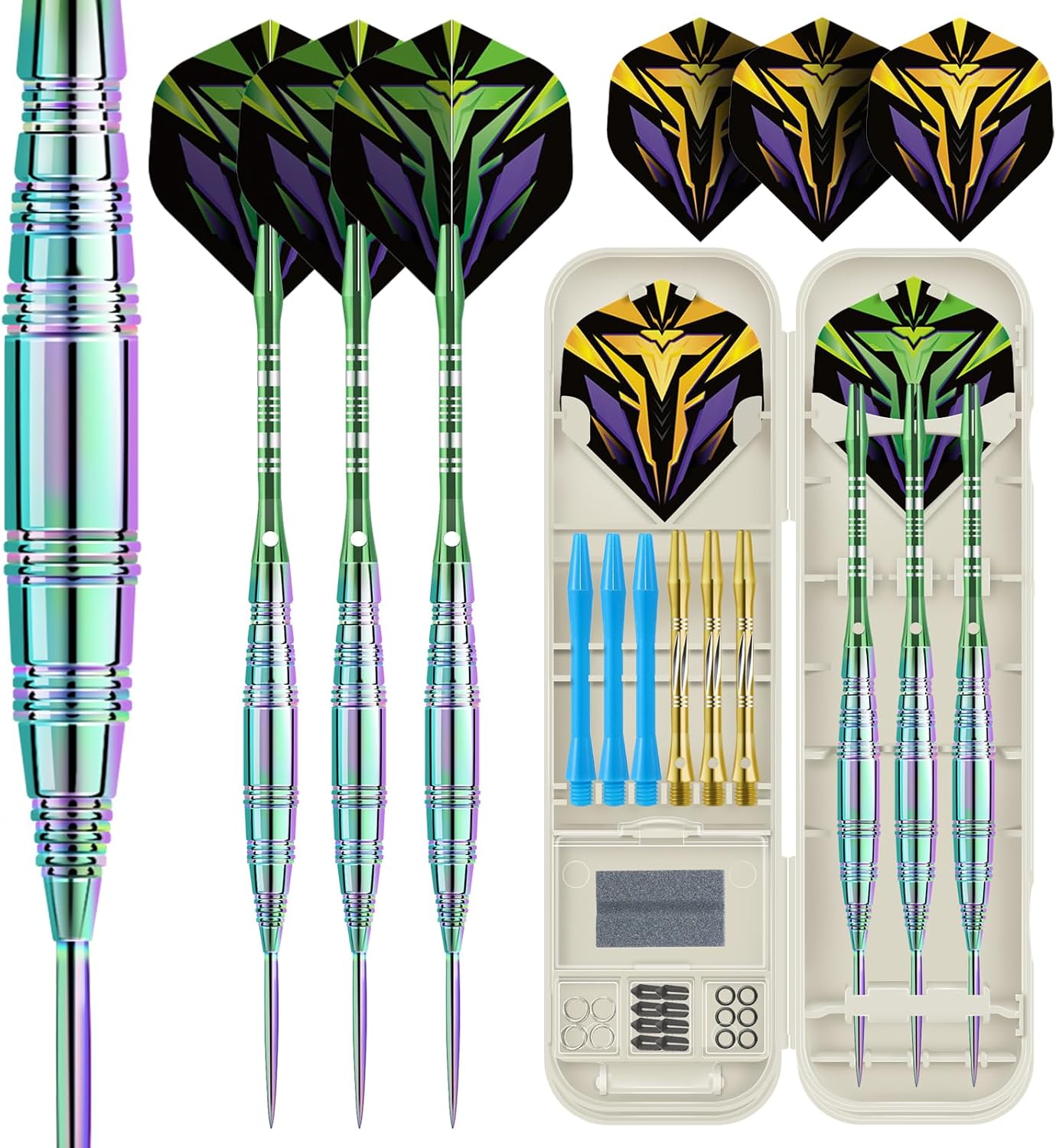 Professional Steel Tip Darts Set, 3 Pack 21/22/23/24g Darts Metal Tip Set with Extra Dart Shafts/Flights & Dart