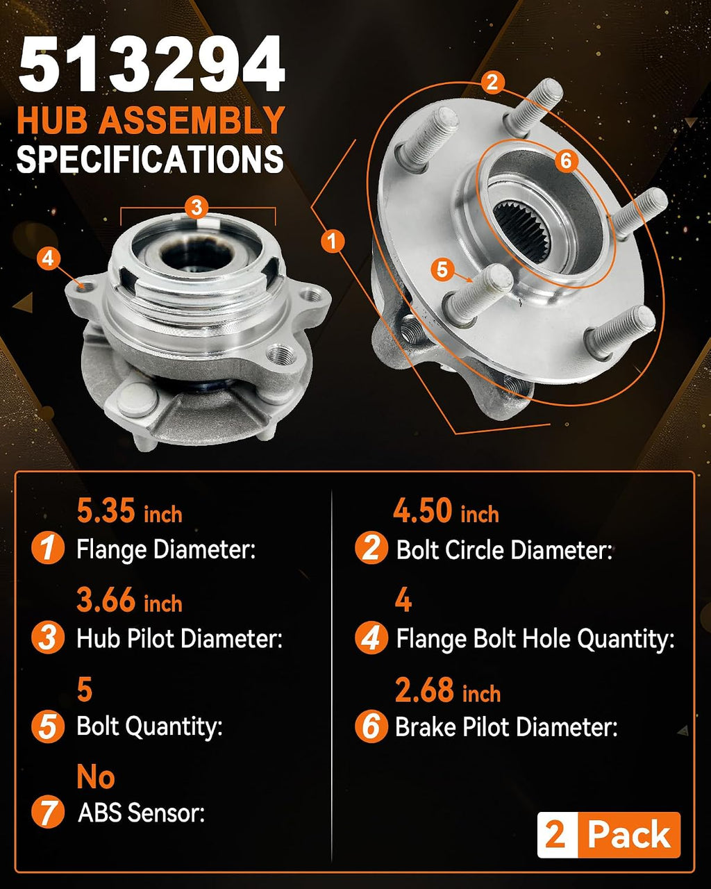 Pair 513294 Front Wheel Bearing Hub for Nissan Altima 2007-2013