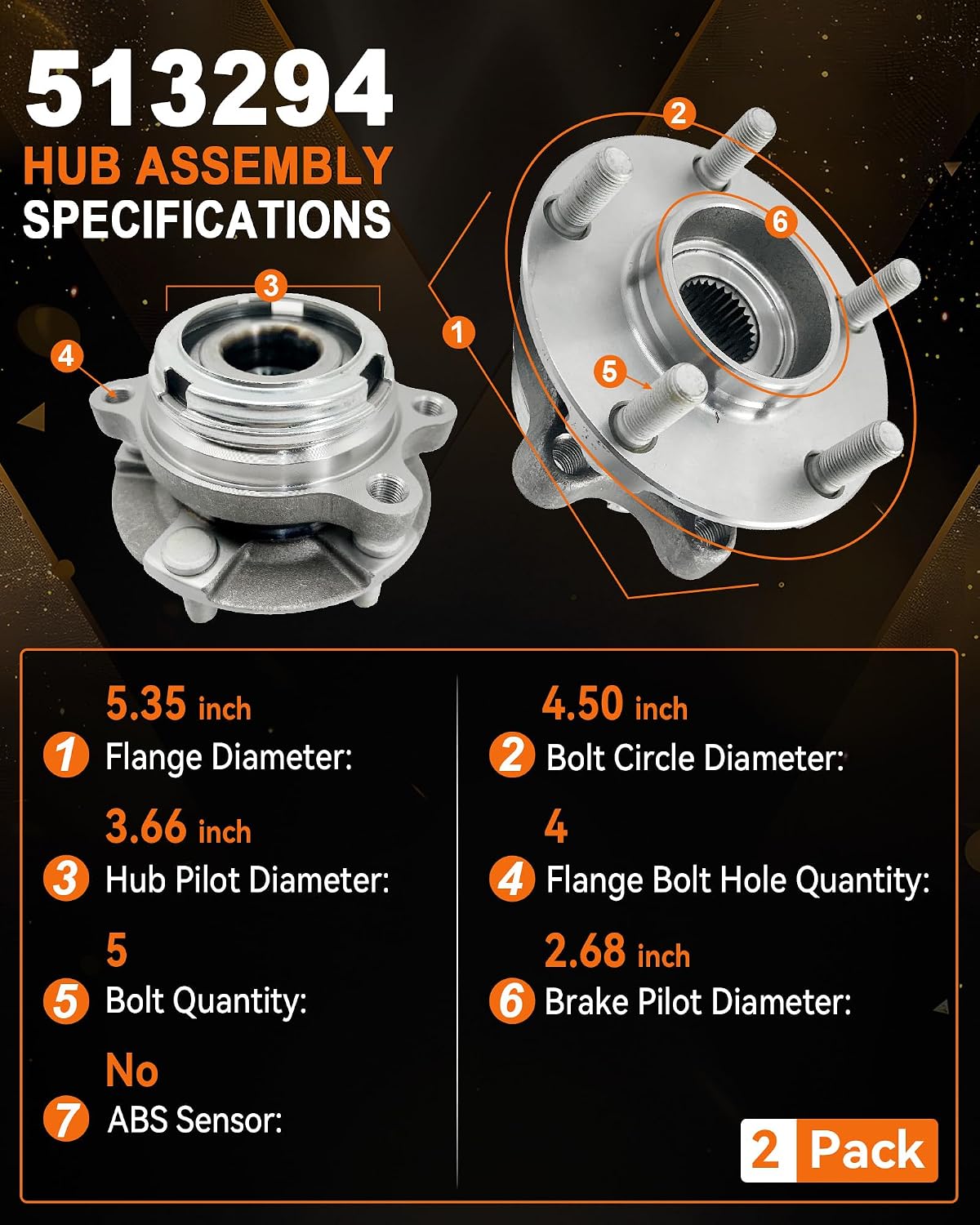 Pair 513294 Front Wheel Bearing Hub for Nissan Altima 2007-2013