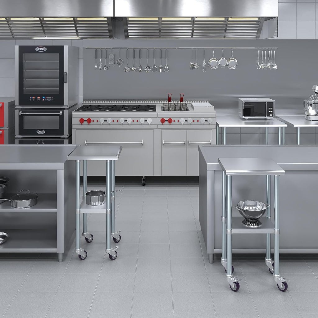 18" x 18" Stainless Steel Work Table with Casters | Heavy Duty Metal Utility Table On Wheels | Kitchen Island Cart