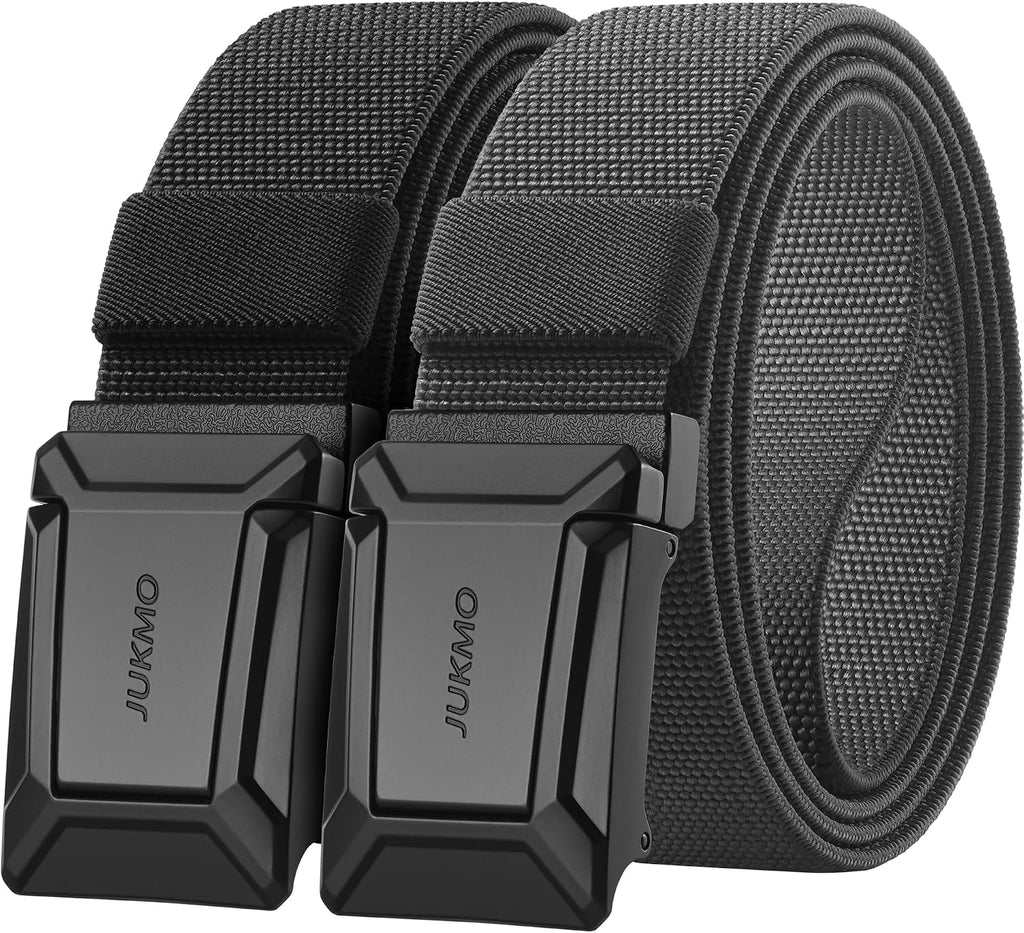 JUKMO 2 Pack Men's Stretch Tactical Belt, 1.5" Nylon Web with Flip Buckle