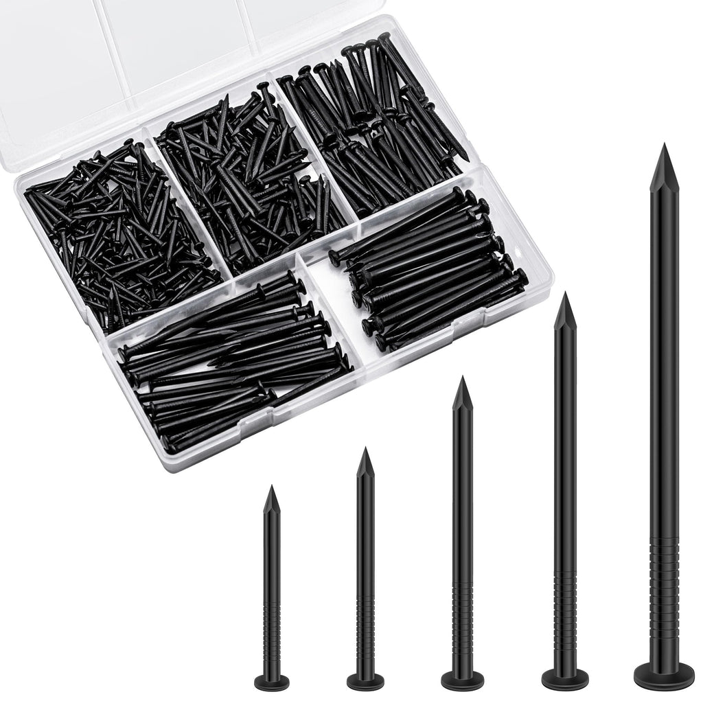 490 PCS 5 Sizes Black Hardware Nails Assortment Kit, Flat Nails, Wood Nails, Wall Nails, Common Nails