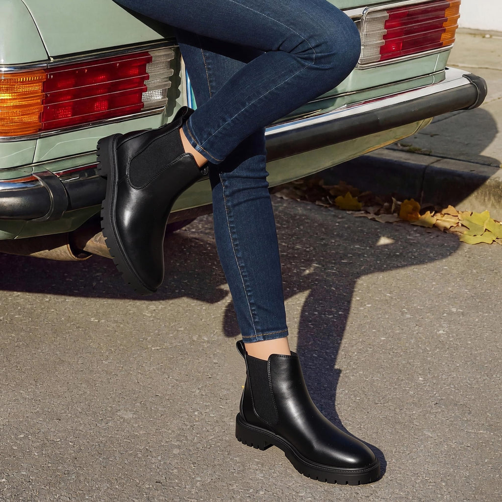 Women's Chelsea Ankle Boots Shoes,Black/Pu,8.5