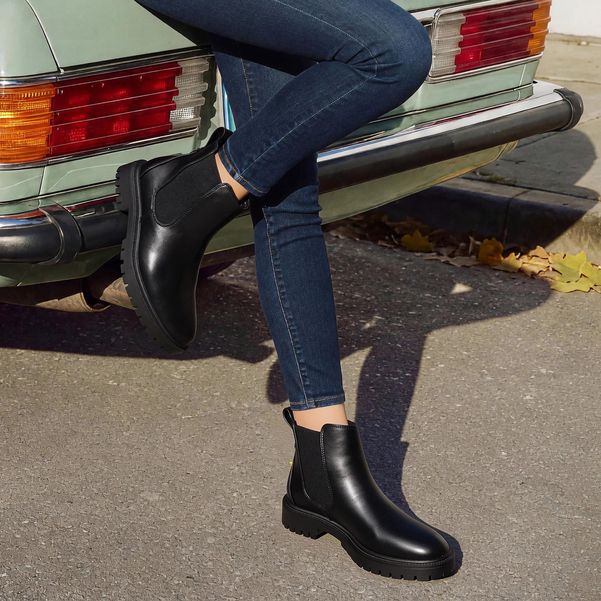 Women's Chelsea Ankle Boots Shoes,Black/Pu,8.5