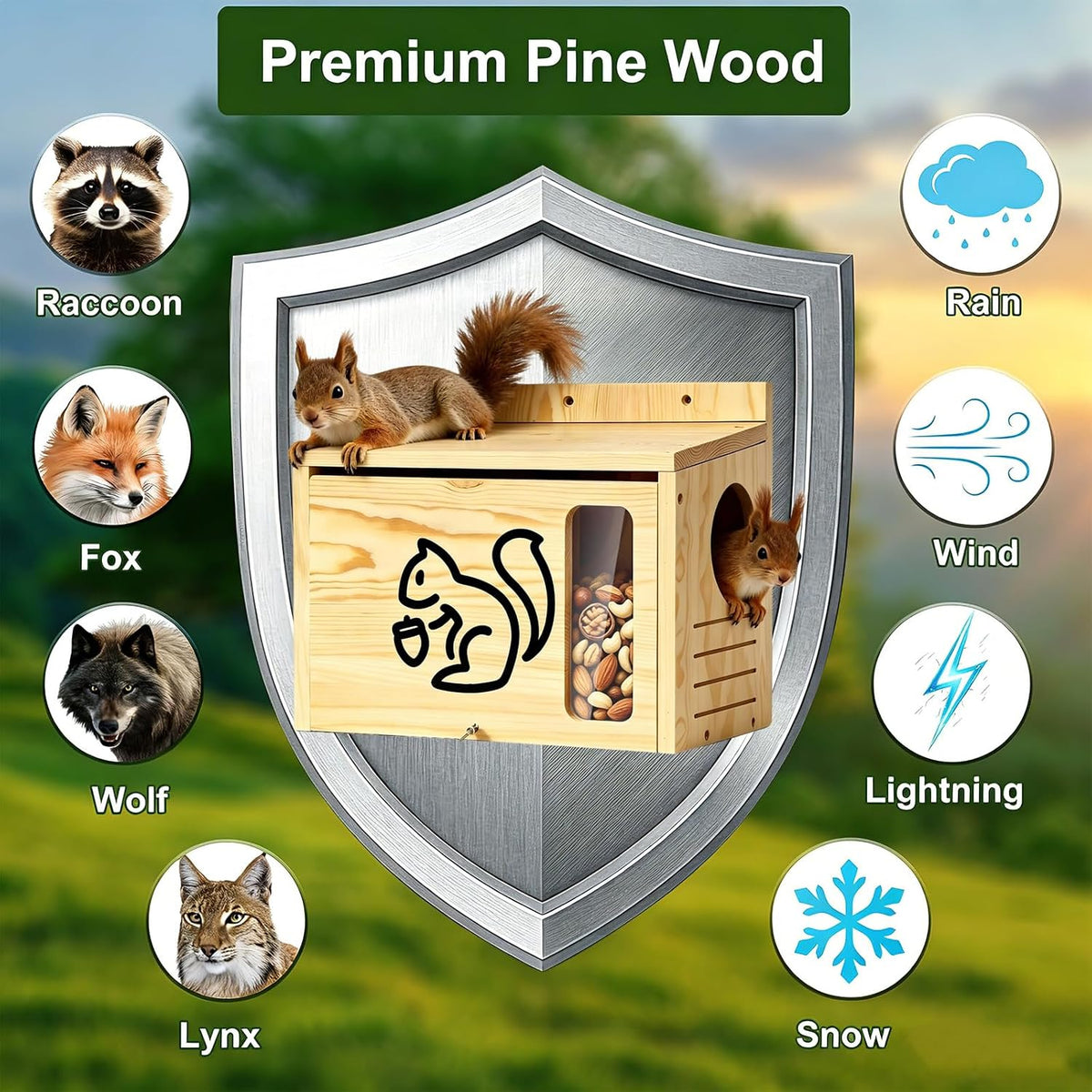 Widened Medium Wooden Squirrel House for Outside