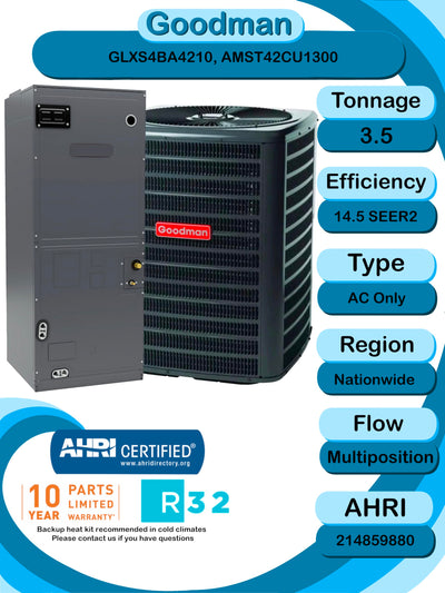 3.5 Ton 14.3 SEER2 Air Conditioning System with Multi Position Air Handler (GLXS4BA4210 AMST42CU1300)