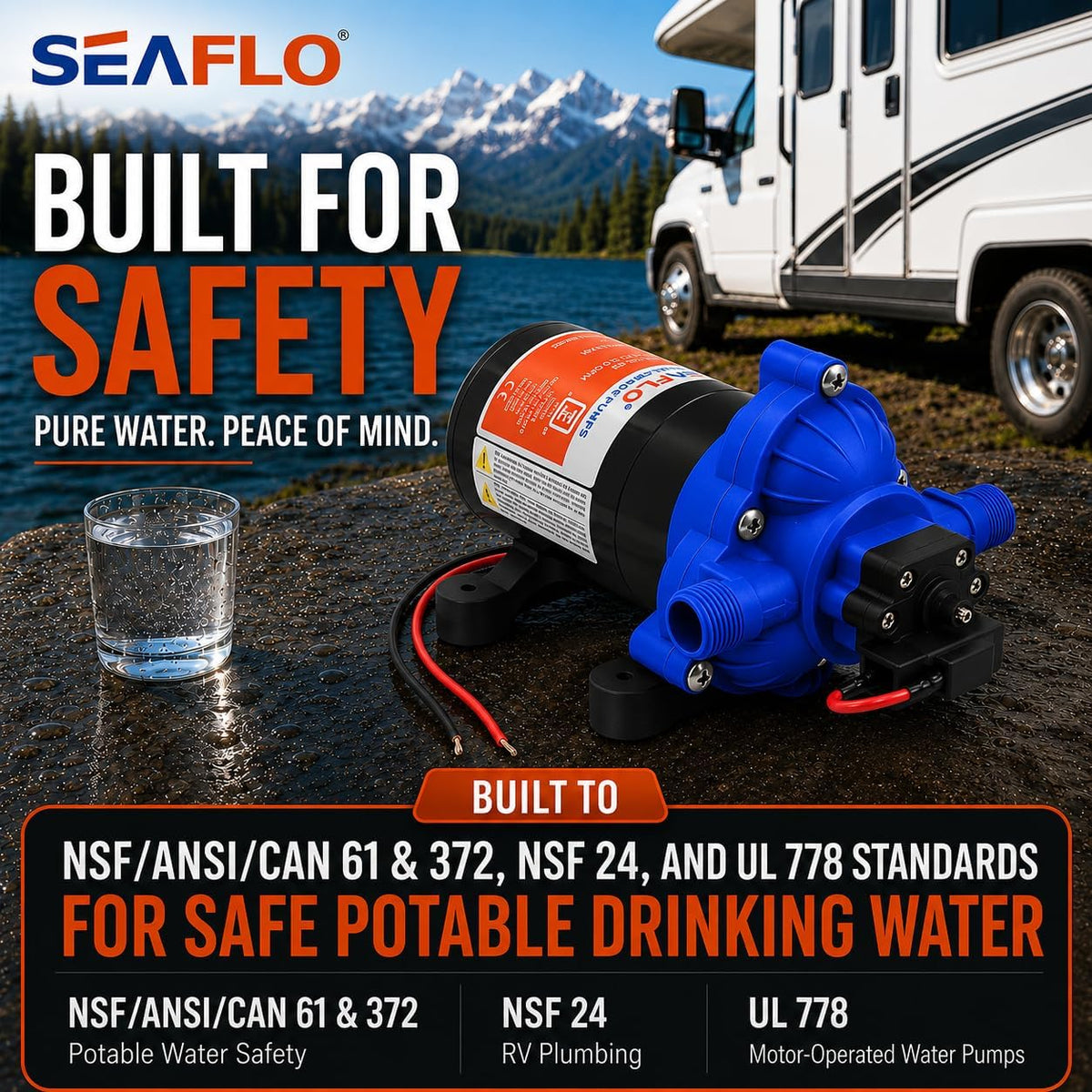 SEAFLO 33-Series Diaphragm Water Pressure Pump (12V | 3.0 GPM | 45 PSI), Blue Housing