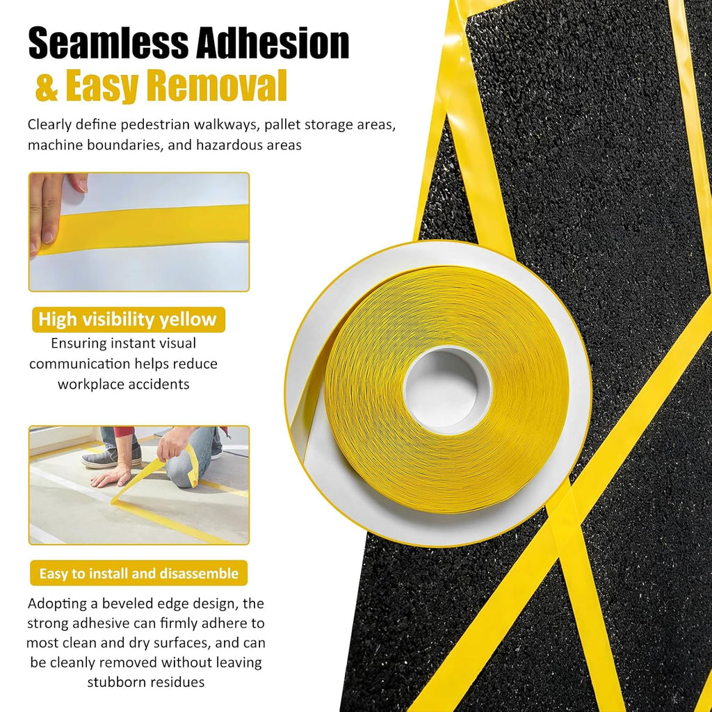 Yellow Floor Marking Tape，1.1mm Thick x 100 ft Long x 2 in Wide，Heavy Duty PVC Safety Tape for Warehouses, Storage &