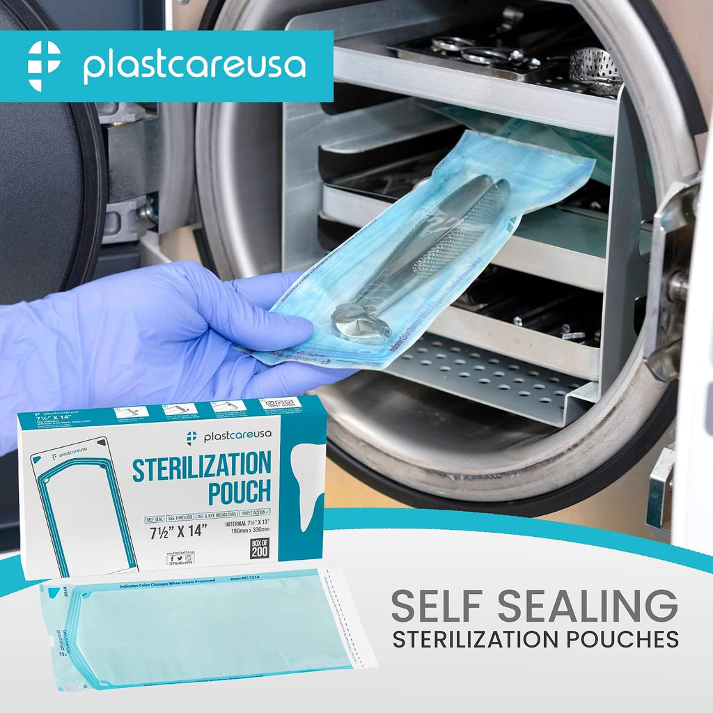 200 7.5 X 13 Self Sealing Sterilization Pouches - Autoclave Sterilizer Bags Pouch for Sterilizing Dental Medical