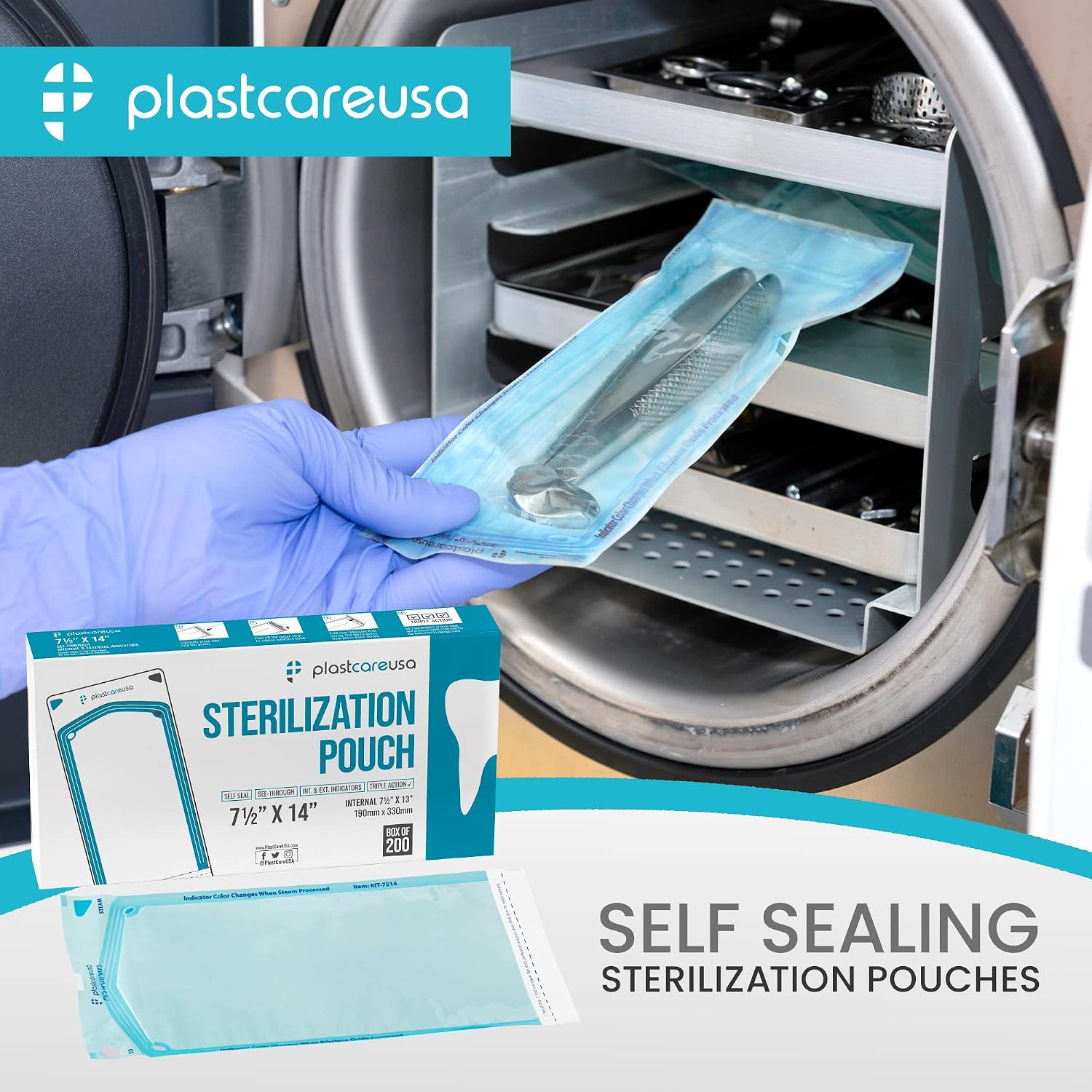 200 7.5 X 13 Self Sealing Sterilization Pouches - Autoclave Sterilizer Bags Pouch for Sterilizing Dental Medical