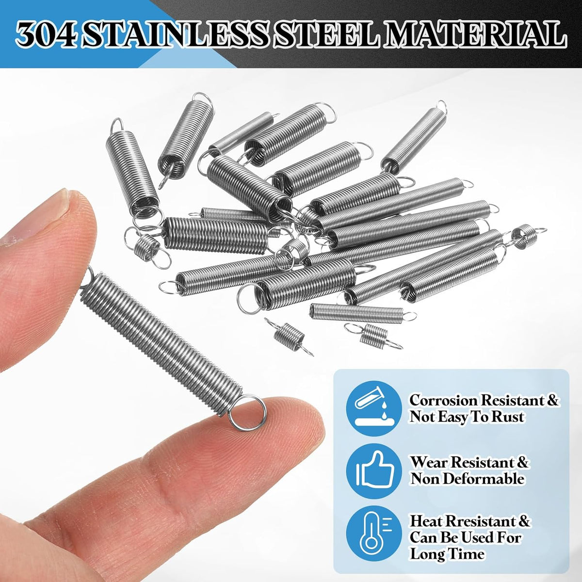 Extension Spring, 10pcs Wire Diameter 0.03", OD 0.31", Free Length 2" 304 Stainless Steel Dual Hook Tension Springs