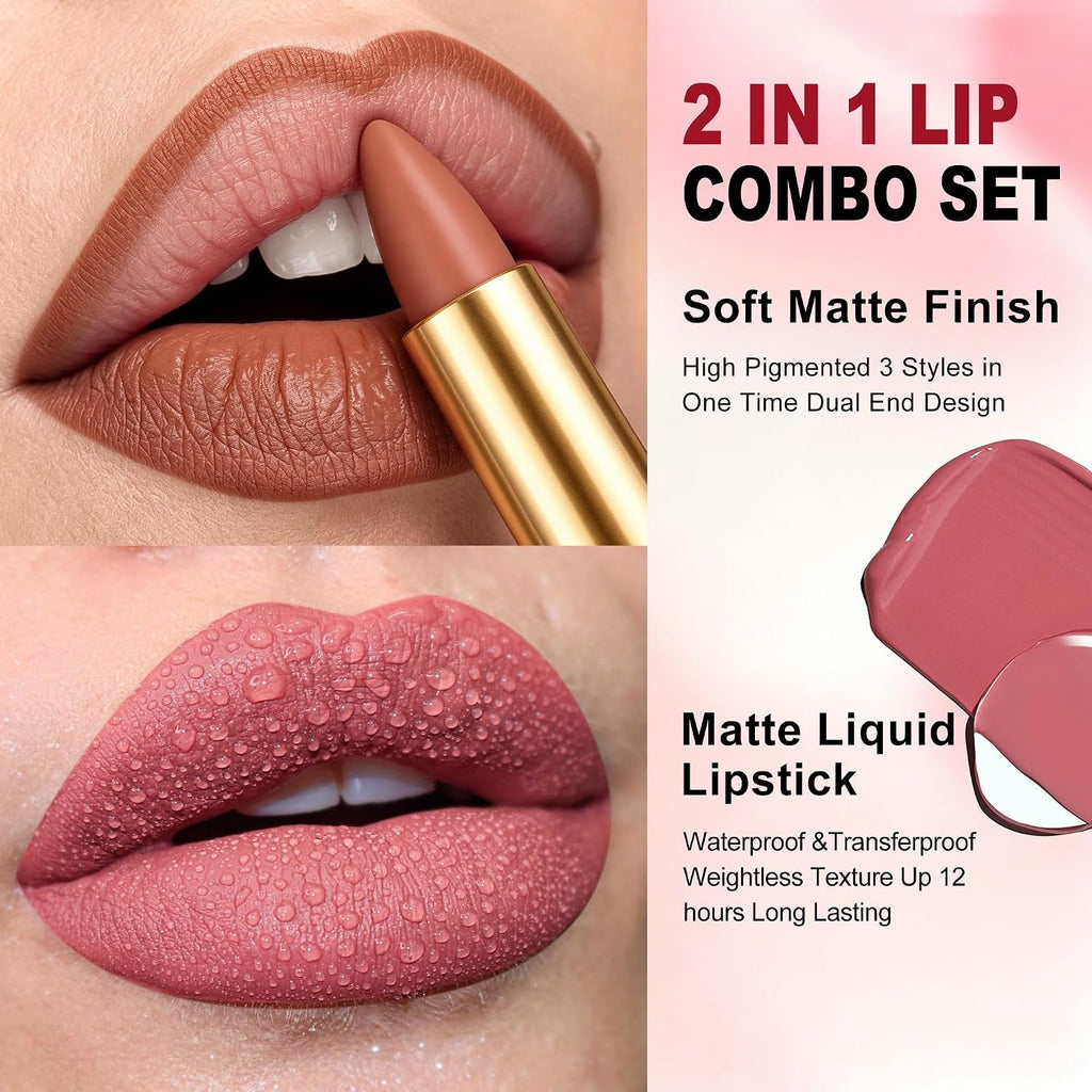 Black Lip Liner Red Matte Liquid Lipstick Combo for Women