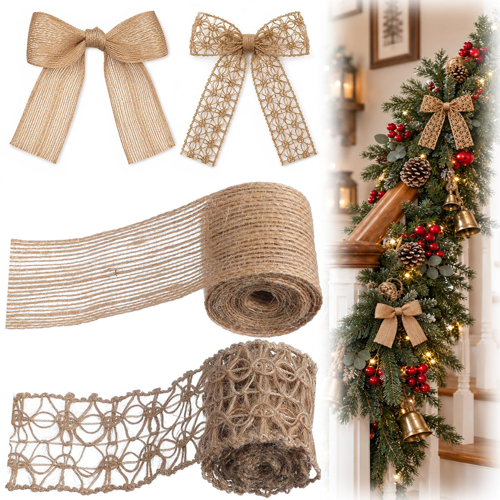 2 Rolls 1.5In X 2.2 Yards Burlap Ribbon, Natural Jute Ribbons