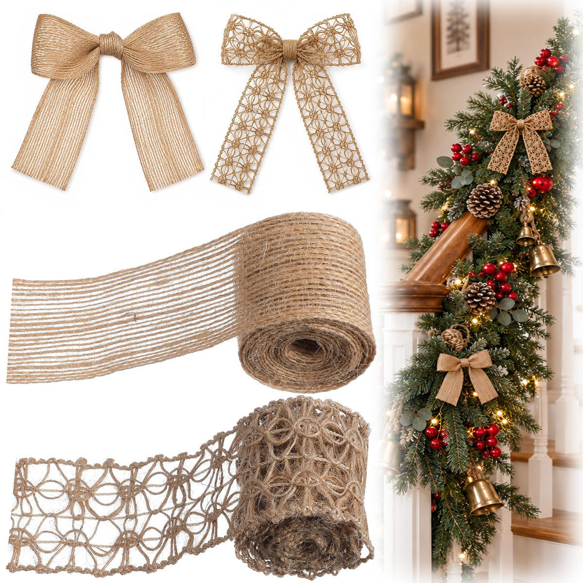 2 Rolls 1.5In X 2.2 Yards Burlap Ribbon, Natural Jute Ribbons