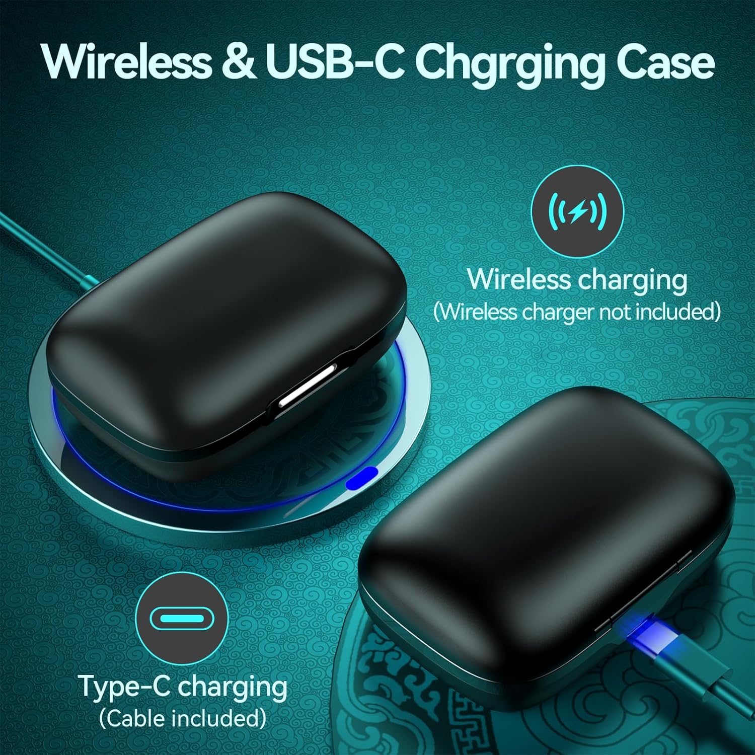 Active Noise Cancelling Ear Buds Wireless Earbuds 80H Playtime Bluetooth Headphones Over Ear Hooks Earphones with