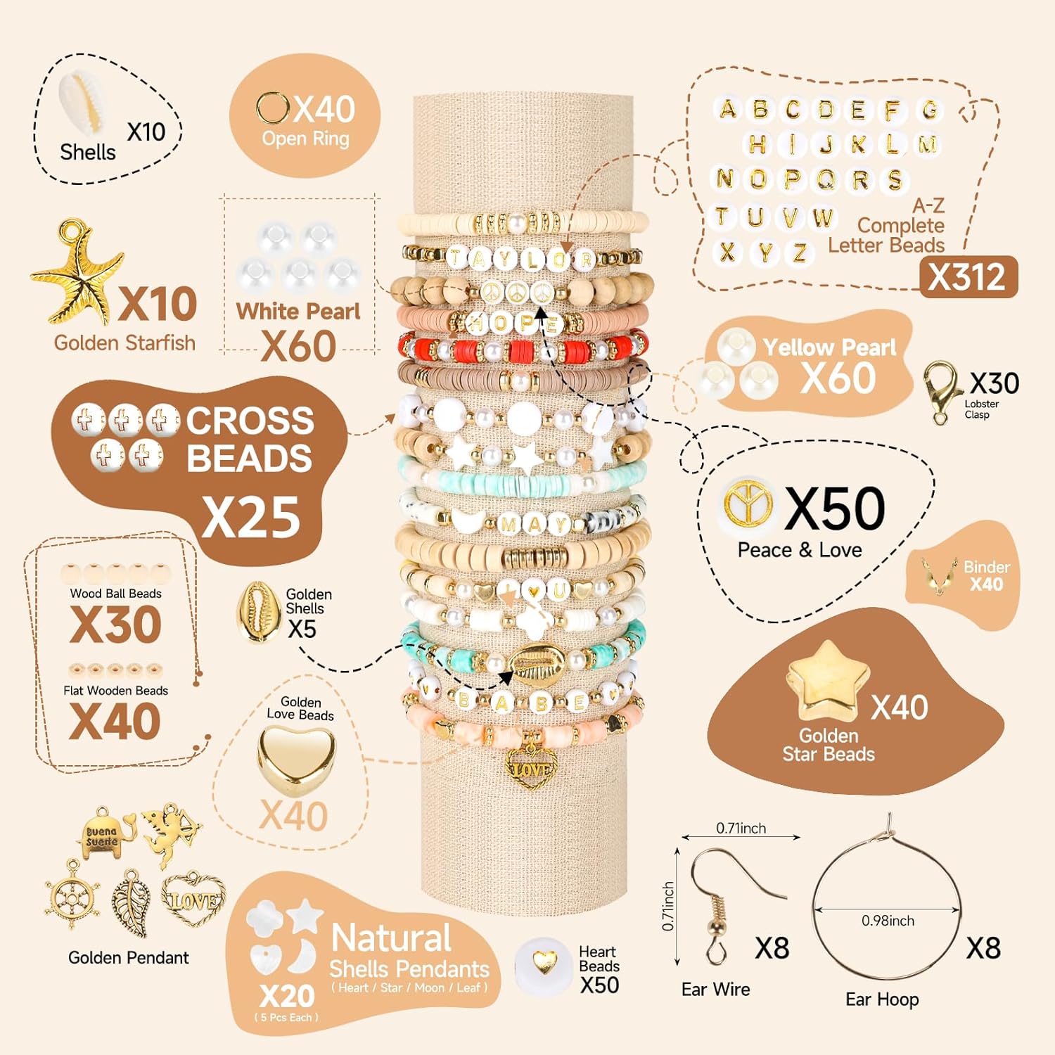 Clay Beads 3 Boxes Bracelet Making Kit, 10500pcs Beads for Jewelry Making, Round Letter Beads with Charm and Elastic