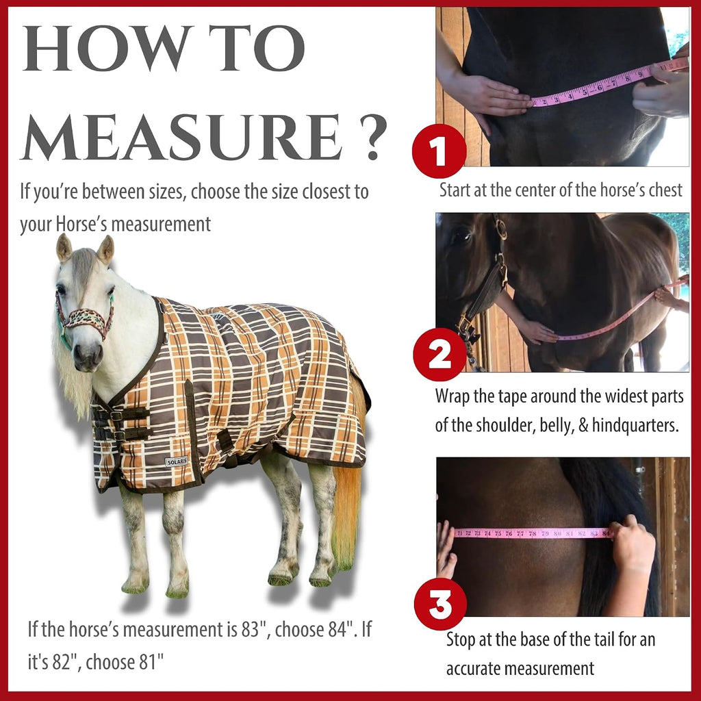 1200D Pony Turnout Blanket, 240G Fill, 54" - Brown & Cream Plaid
