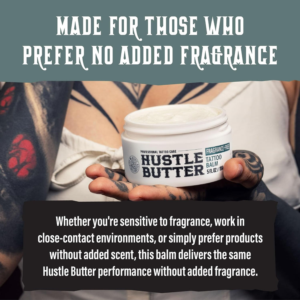 Hustle Butter Fragrance Free Tattoo Aftercare 5oz Tattoo Balm, Unscented Vegan Tattoo Butter and Healing Cream for