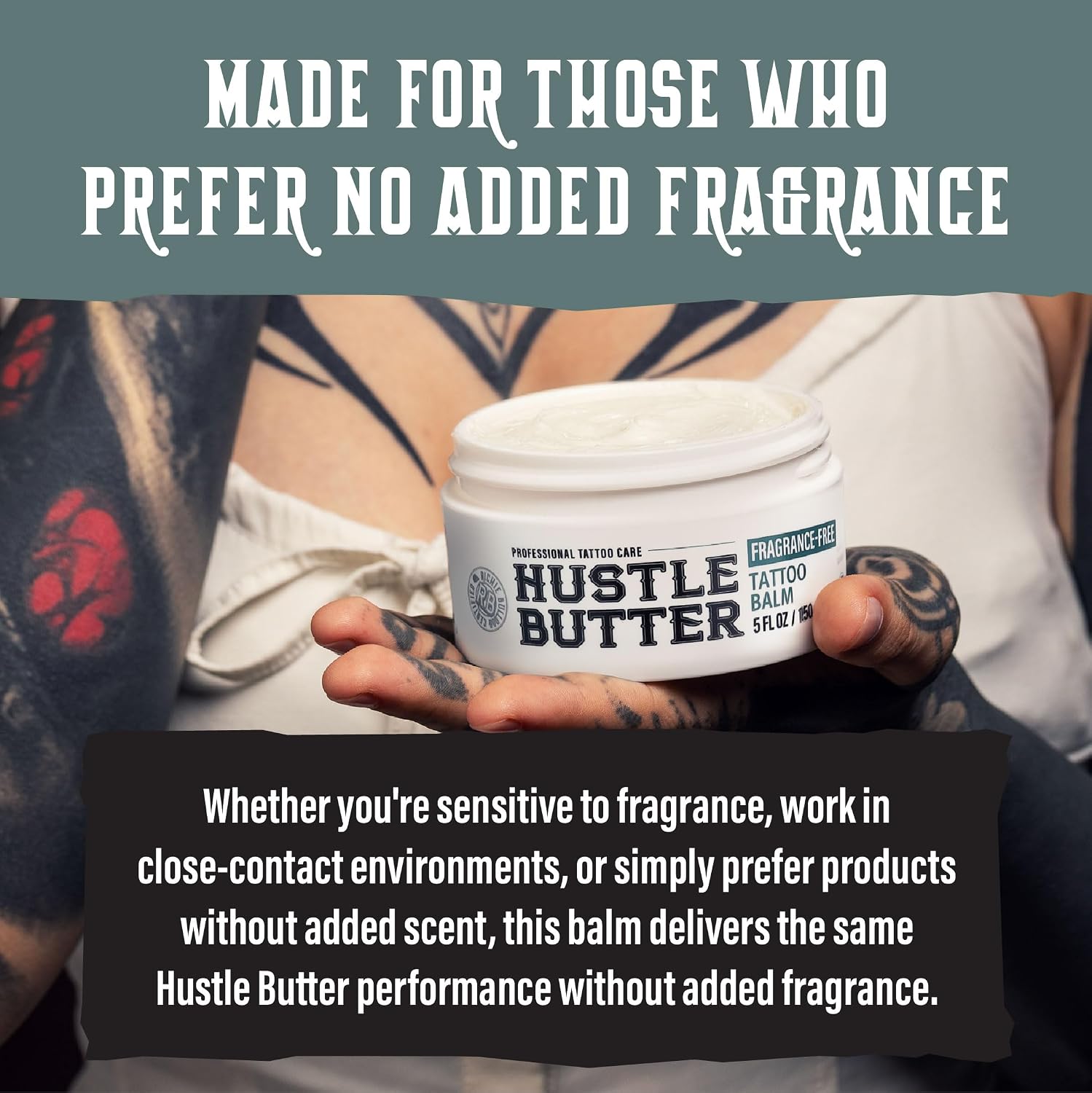 Hustle Butter Fragrance Free Tattoo Aftercare 5oz Tattoo Balm, Unscented Vegan Tattoo Butter and Healing Cream for