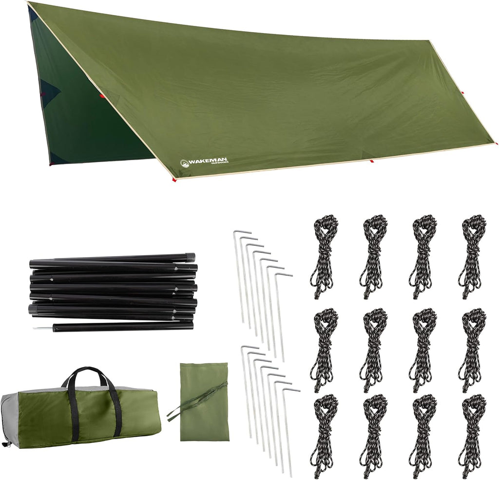 Camping Tarp with Poles - 15x12 Tarp for Camping or Hammock Rain Fly for Hiking, Backpacking or Portable Survival