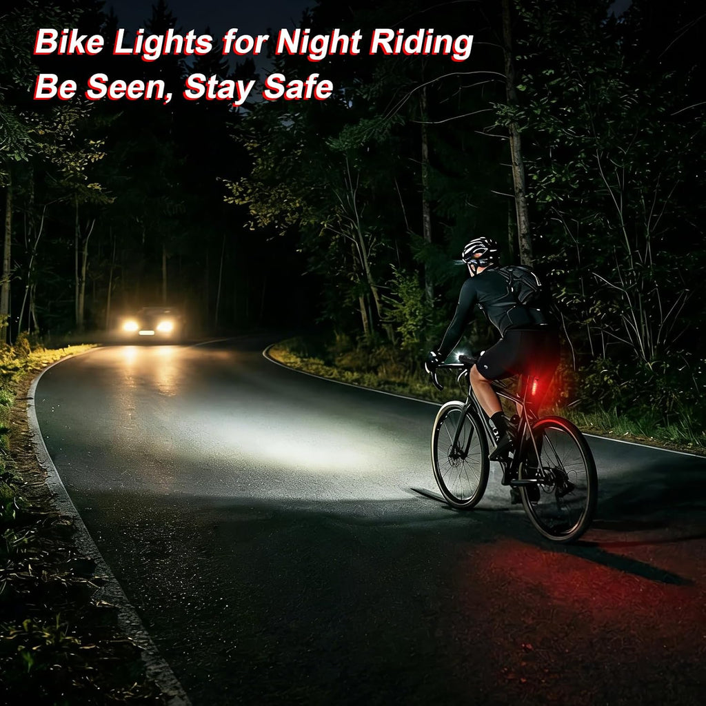 Ultra Bright USB Rechargeable Bike Light Set, Powerful Bicycle Front Headlight and Back Taillight, 4 Light Modes