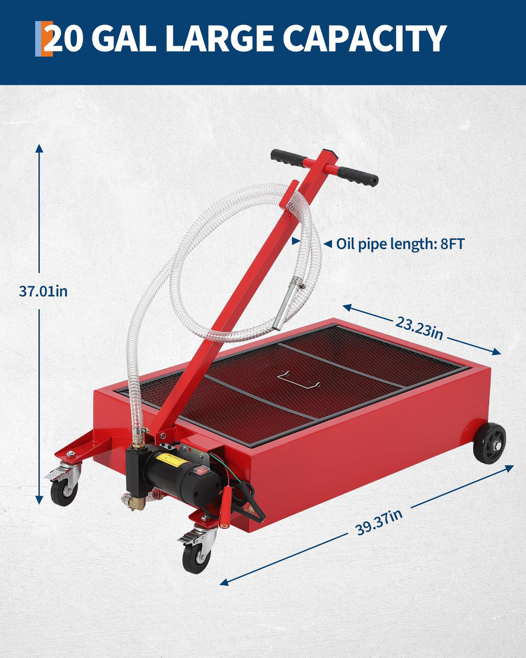 Curtainboro 20 Gallon Low Profile Oil Drain Pan with 12V Electric Pump