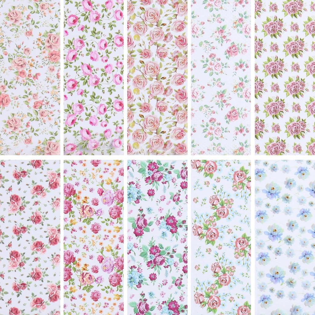 10 Rolls Flower Nail Art Foils Stickers Colorful Rose Floral Designs