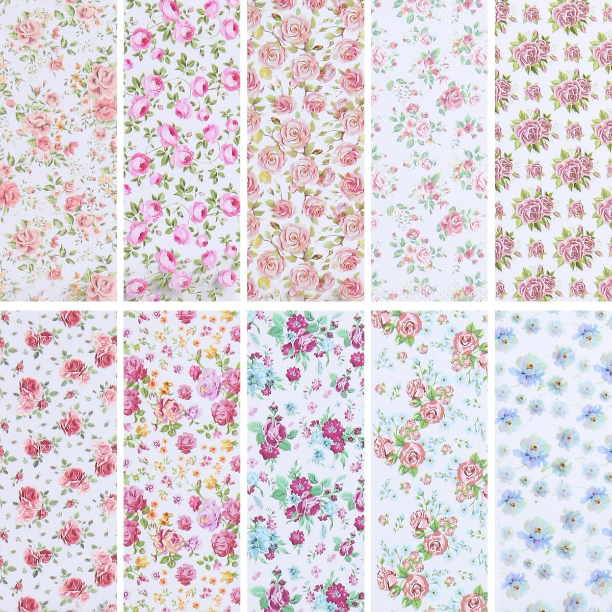 10 Rolls Flower Nail Art Foils Stickers Colorful Rose Floral Designs