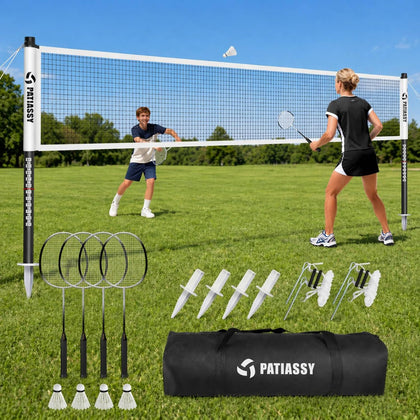 Complete Badminton Set for Backyard Outdoor Badminton Net & Racket | Anti-Sag Design, 4 Professional Badminton