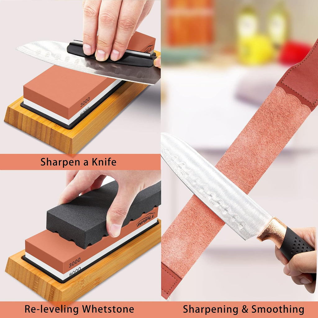 Knife Sharpening Stone Set, Professional Whetstone 4 Side Grit 400/1000 3000/8000, Whetstone Knife Sharpener Stone