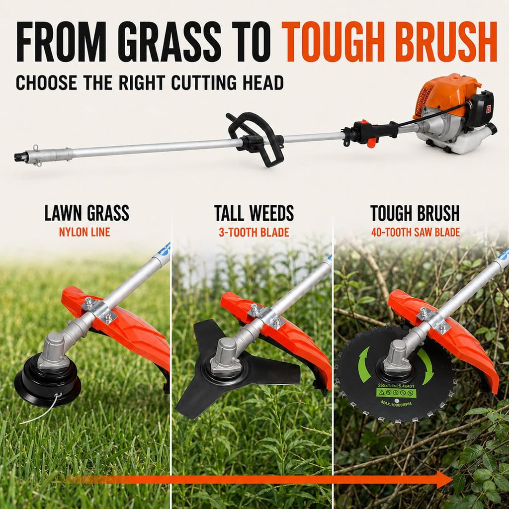 Gas Weed Eater 52cc 8-in-1, Brush Cutter, Hedge Trimmer and Pole Saw (Orange-2026)