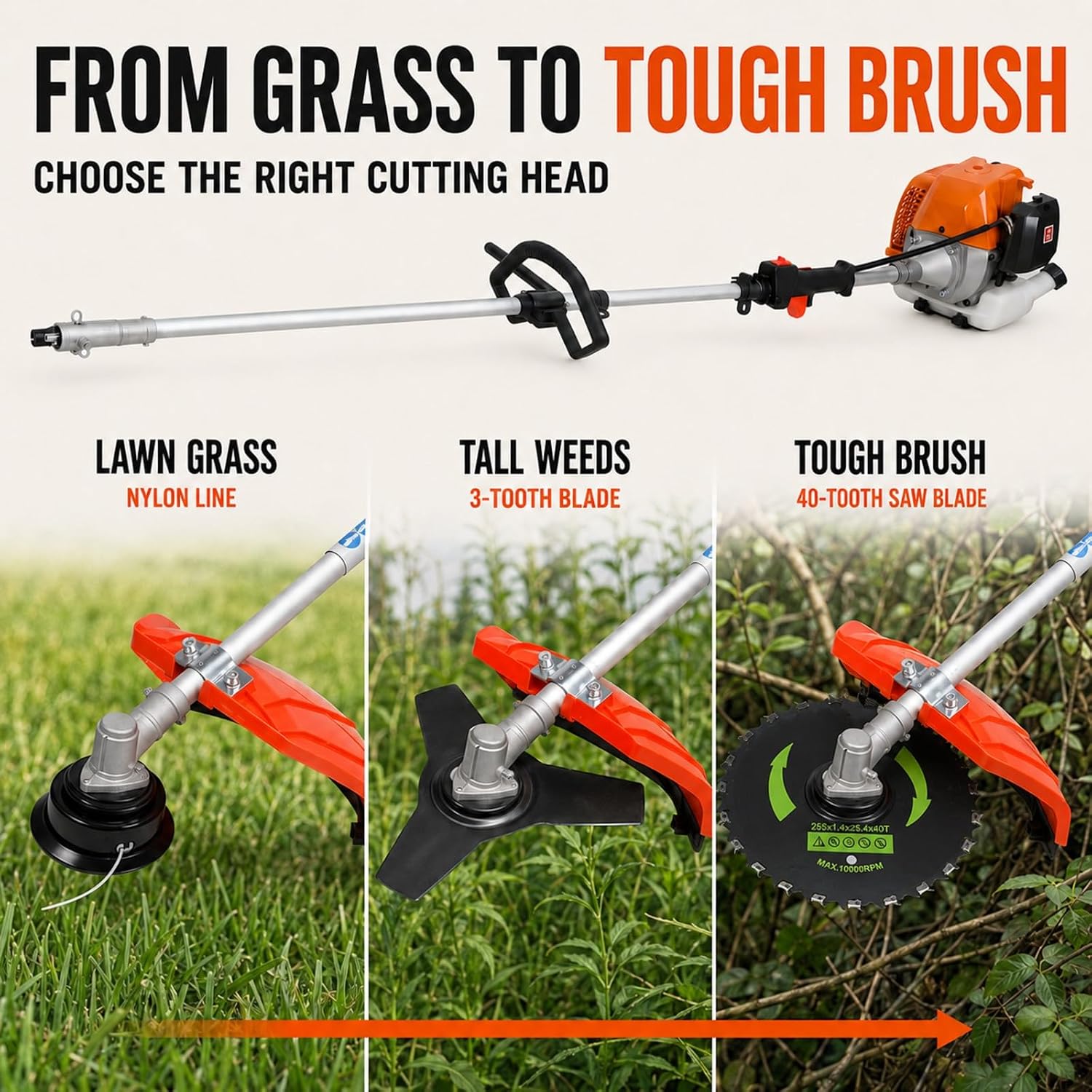 Gas Weed Eater 52cc 8-in-1, Brush Cutter, Hedge Trimmer and Pole Saw (Orange-2026)