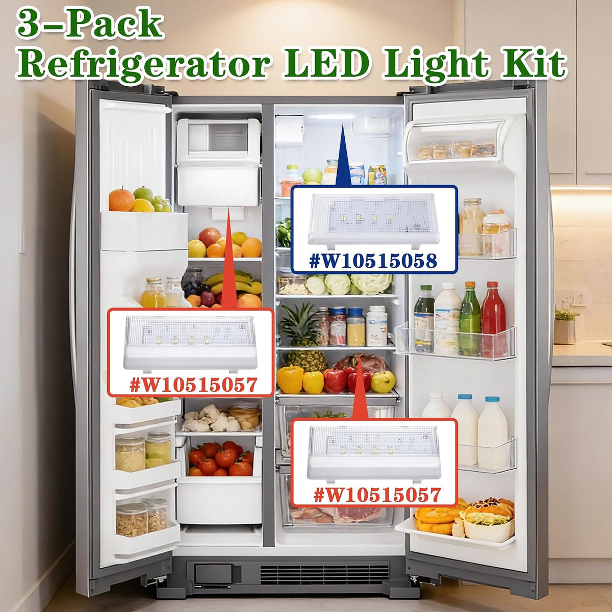 3-Pack Refrigerator LED Light Kit Fit for Whirl-pool WRS325FDAM04 Freezer