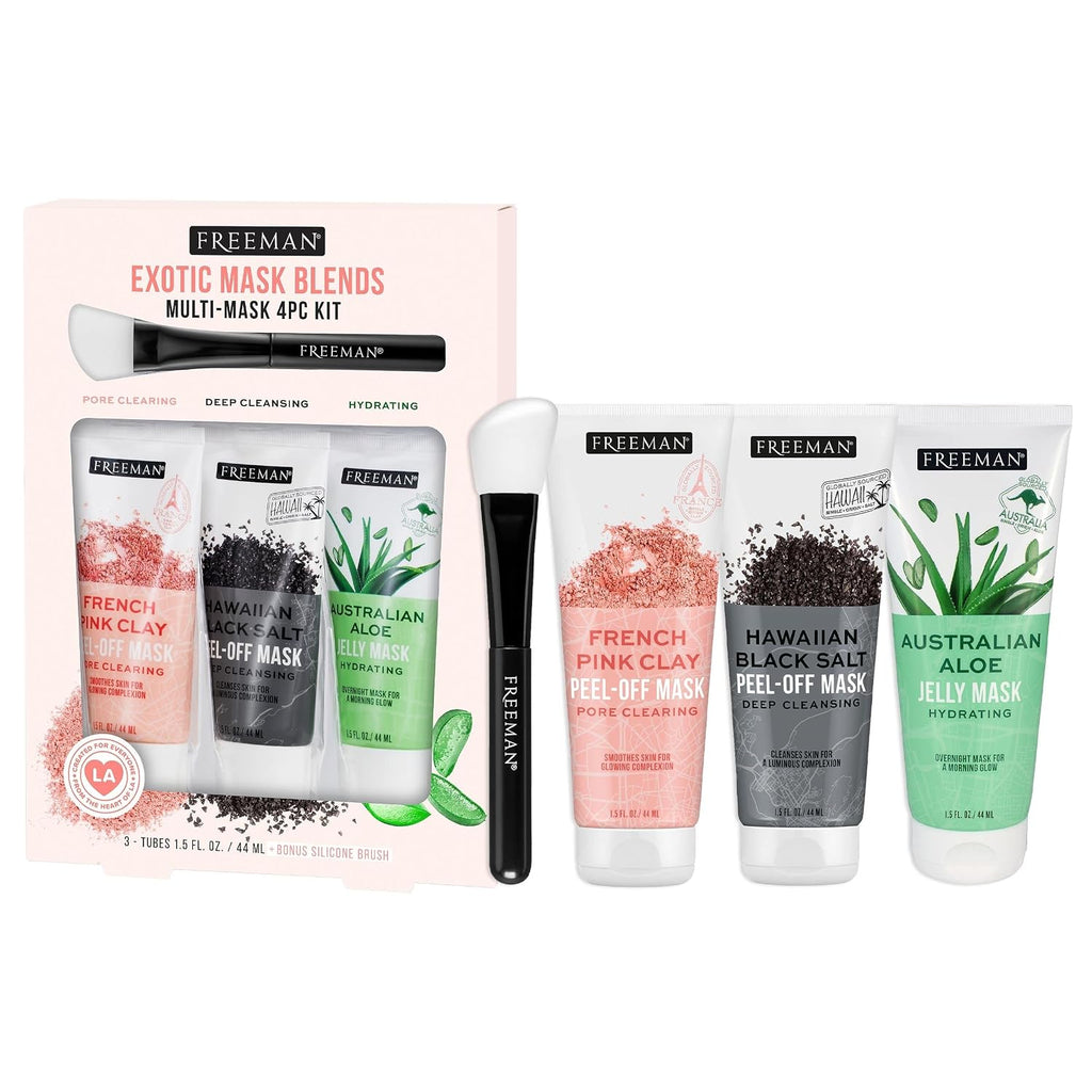 Exotic Blends Facial Mask 4 Piece Set, Peel-Off & Jelly Masks, Cleansing, Pore-Clearing & Hydrating Facial Masks, For