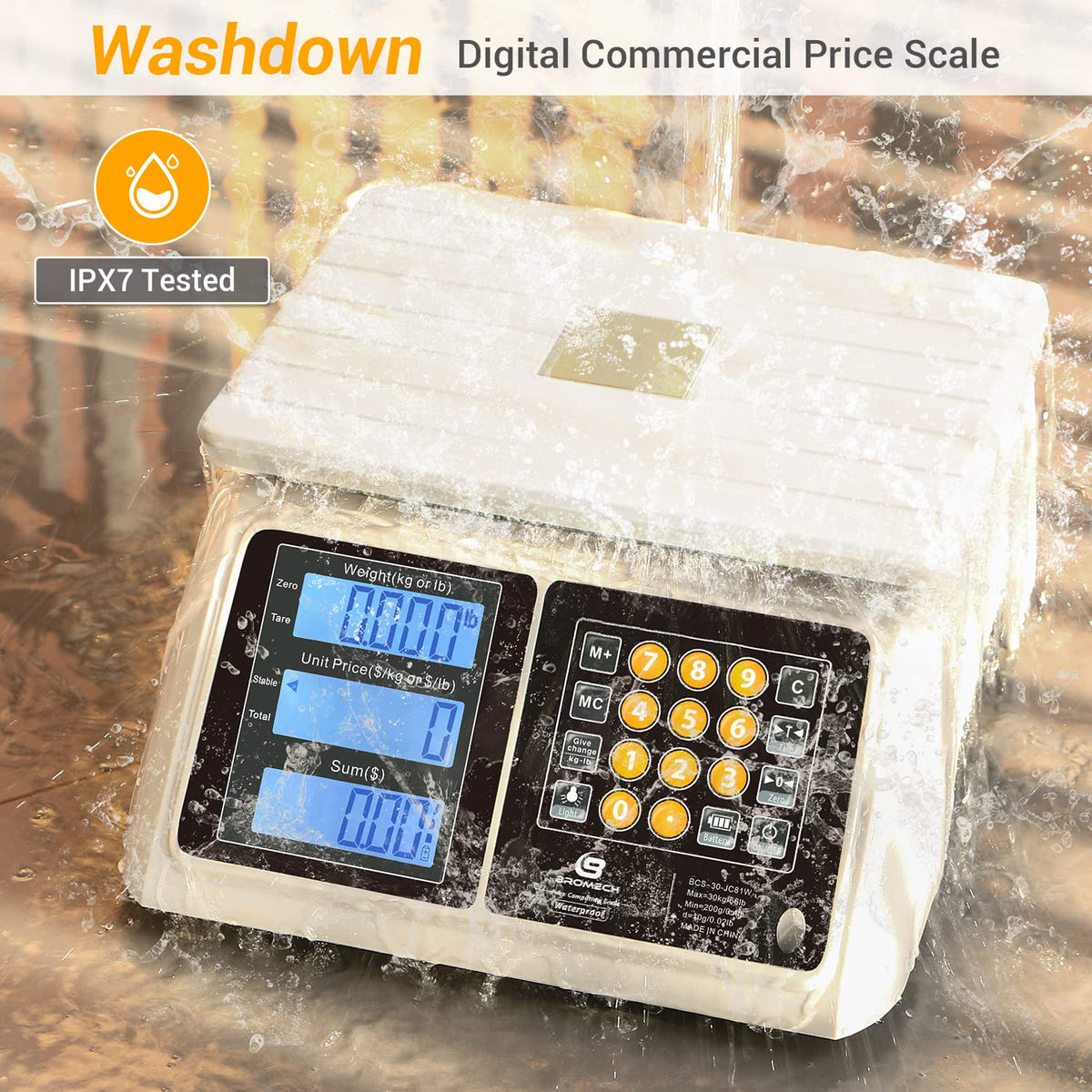 Waterproof Commercial Food Scale 66lb with Price Computing
