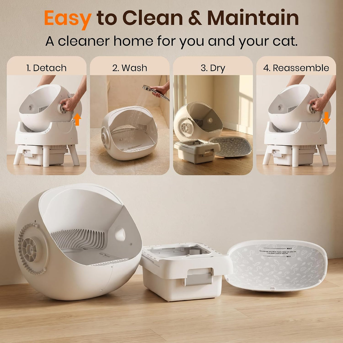 Self Cleaning Litter Box, Self Cleaning Cat Litter Box, Open-Top Design