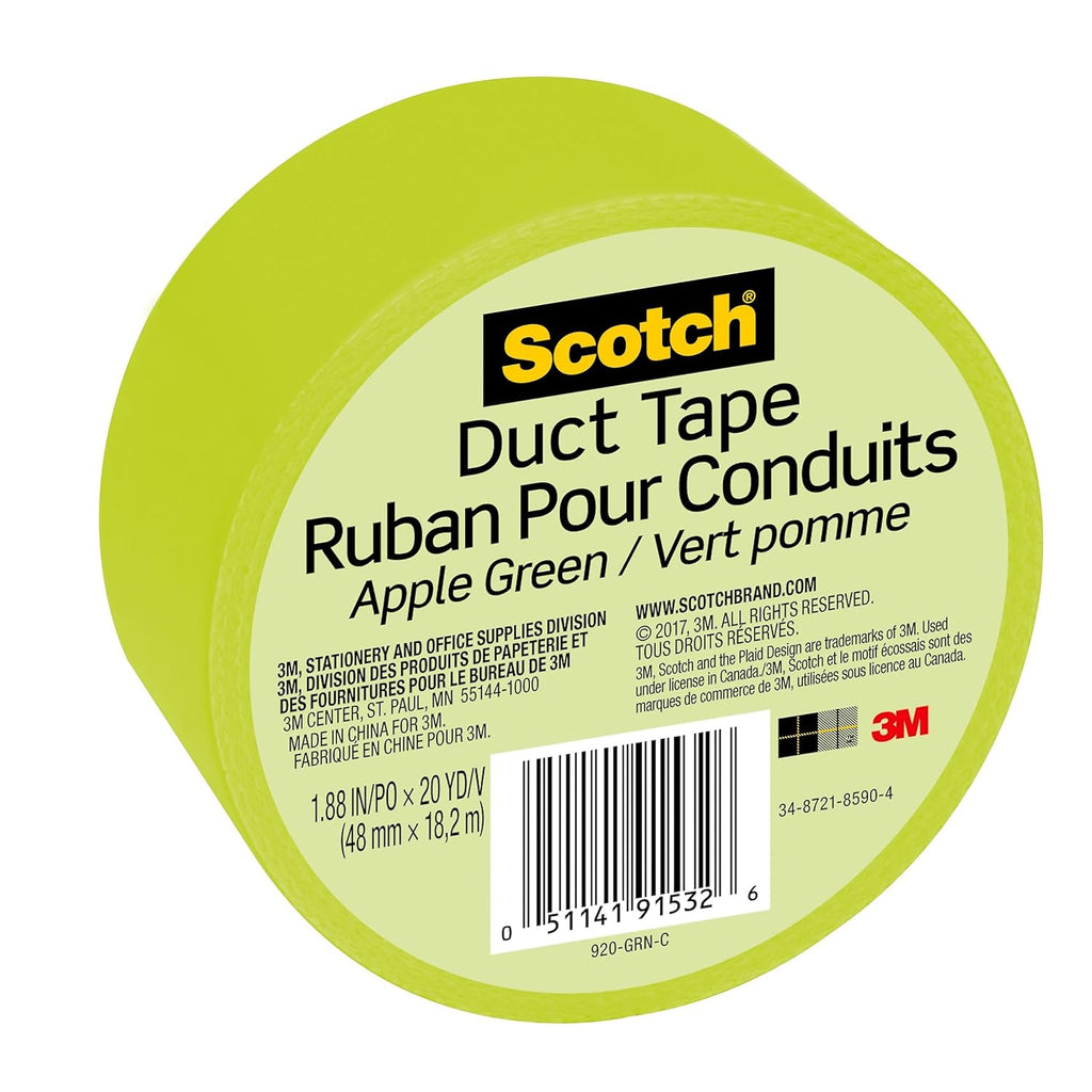 Duct Tape, 1.88 in x 20 yd, Green Apple, 1 Roll (920-GRN-C)