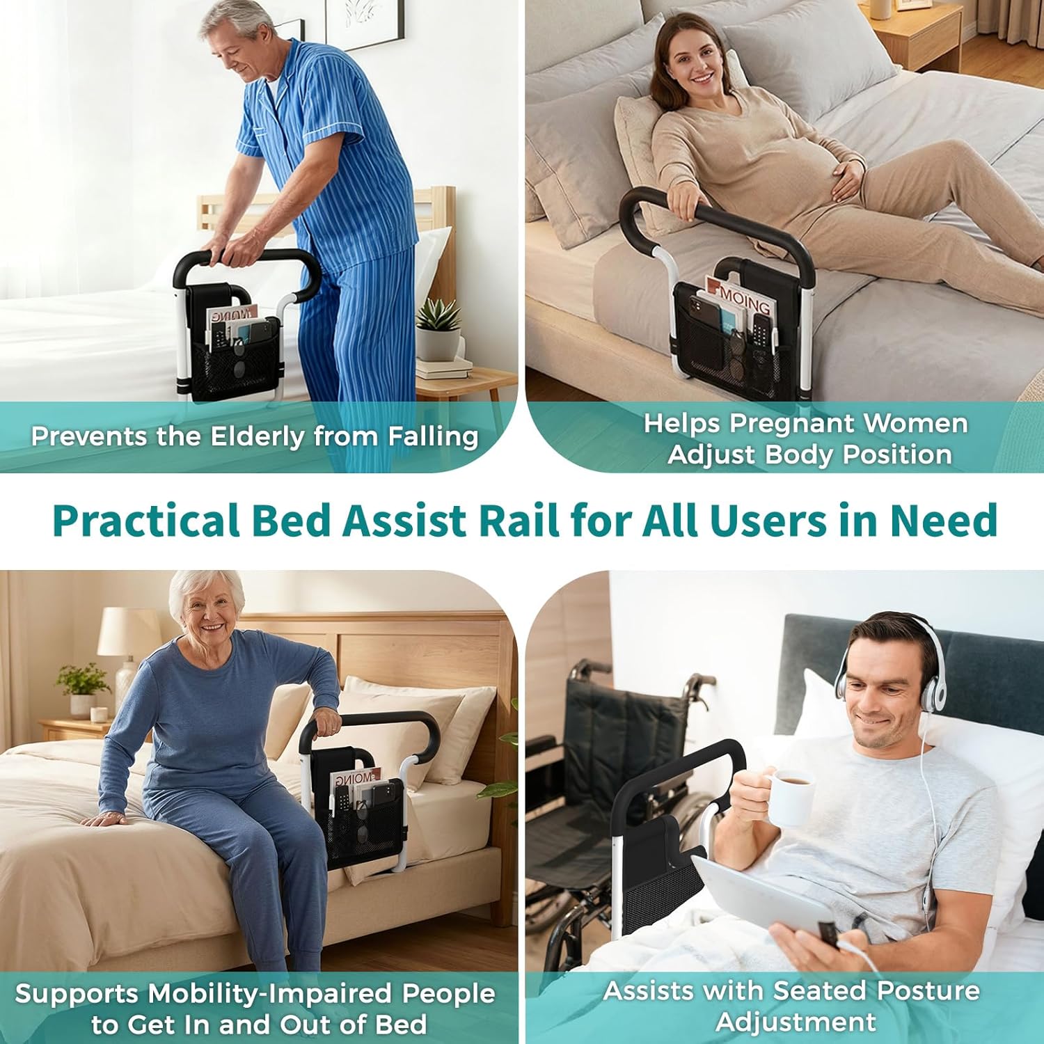 Bed Rails for Elderly Adults Safety, Adjustable Bed Rail for Elderly, Bed Assist Rail for Senior with 2 Bag, Fit Most