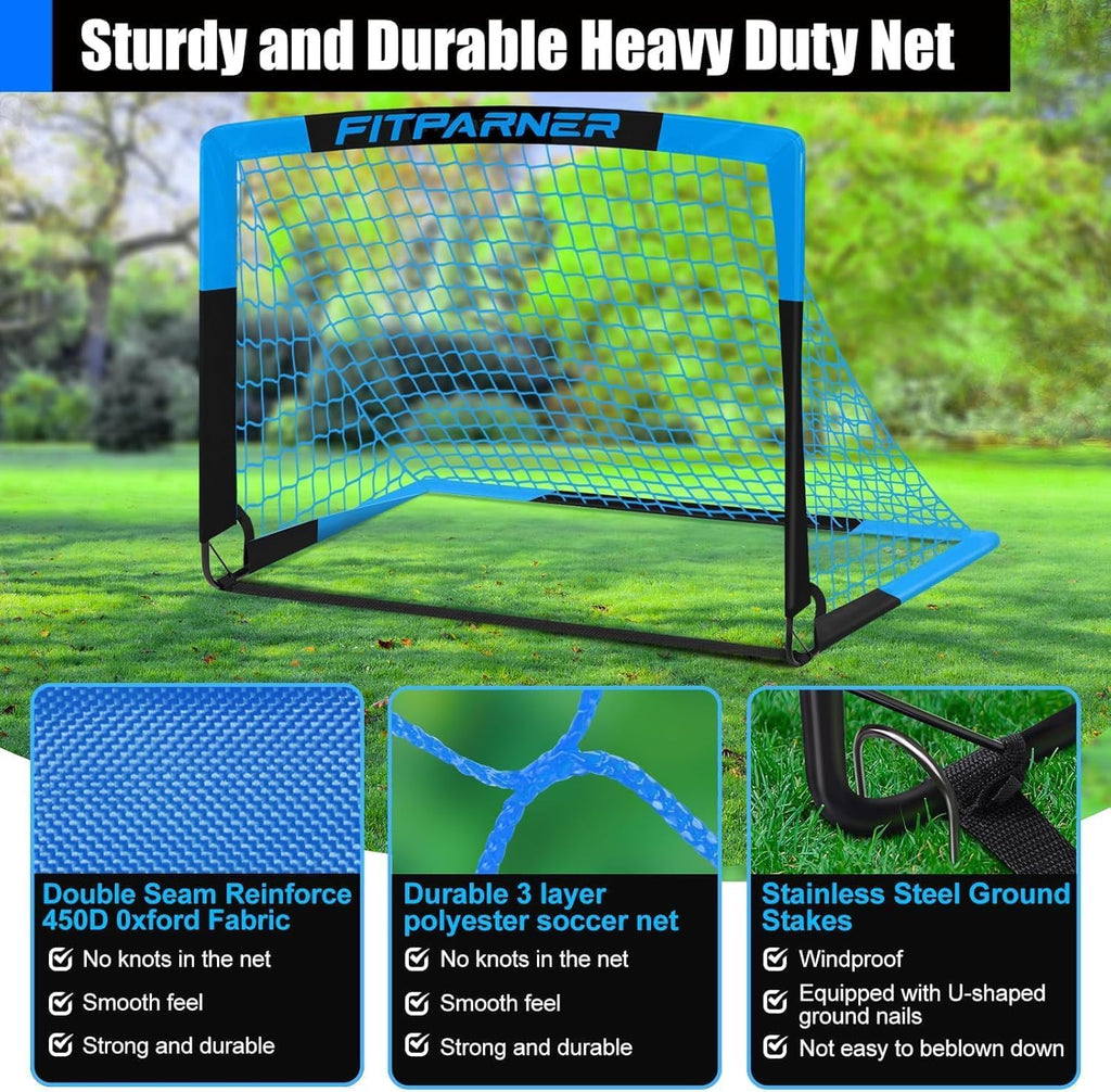 Kids Soccer Goals for Backyard Set - 2 Pack of Portable Pop Up Soccer Nets with Ball,Cones,Complete Training