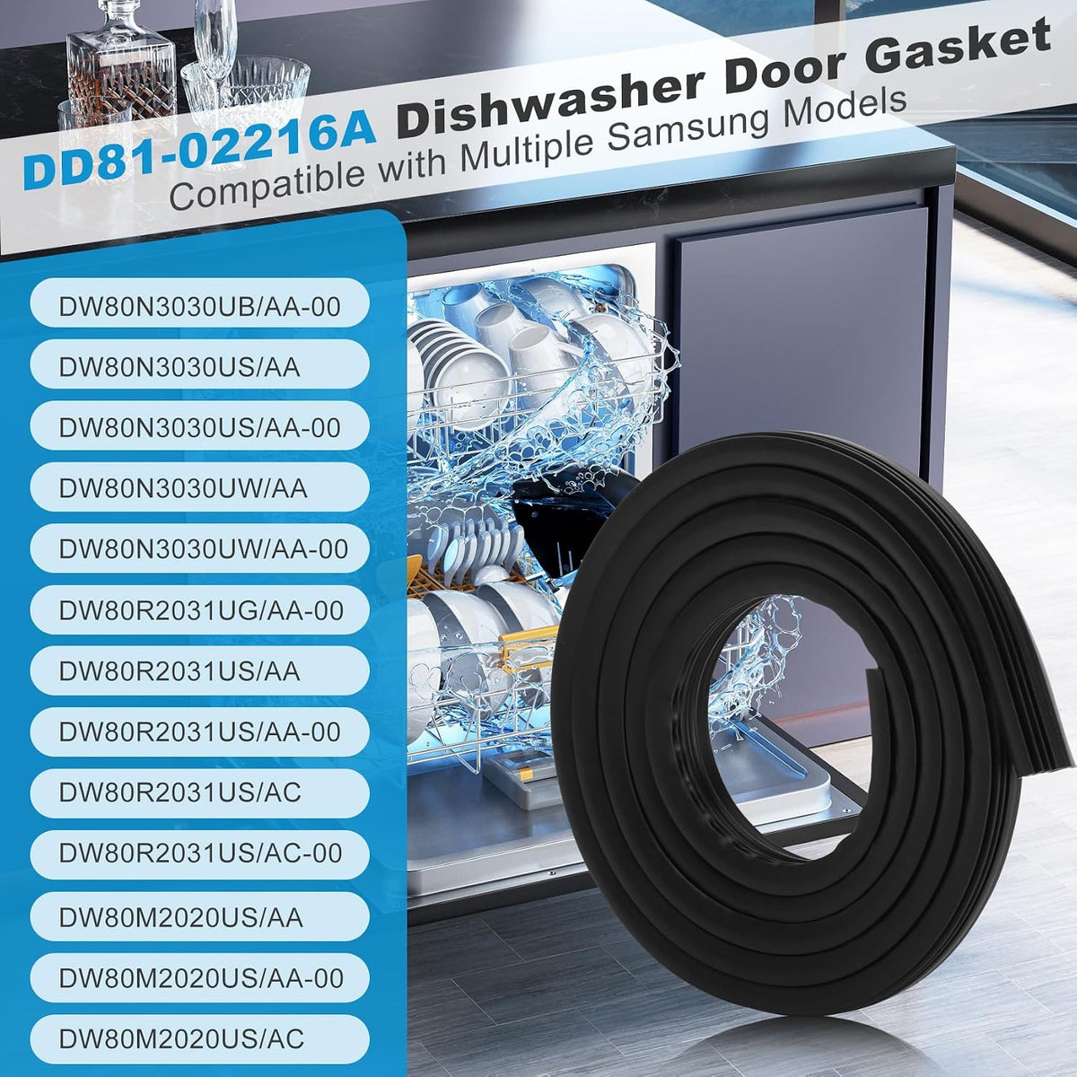 Upgrade DD81-02216A Dishwasher Door Seal Gasket, Upgrade Rubber Compatible with samsung Dishwashers DW80M2020US, DW80R2031US, DW80N3030US, More Detailed Figure 6, 3-Year Warranty