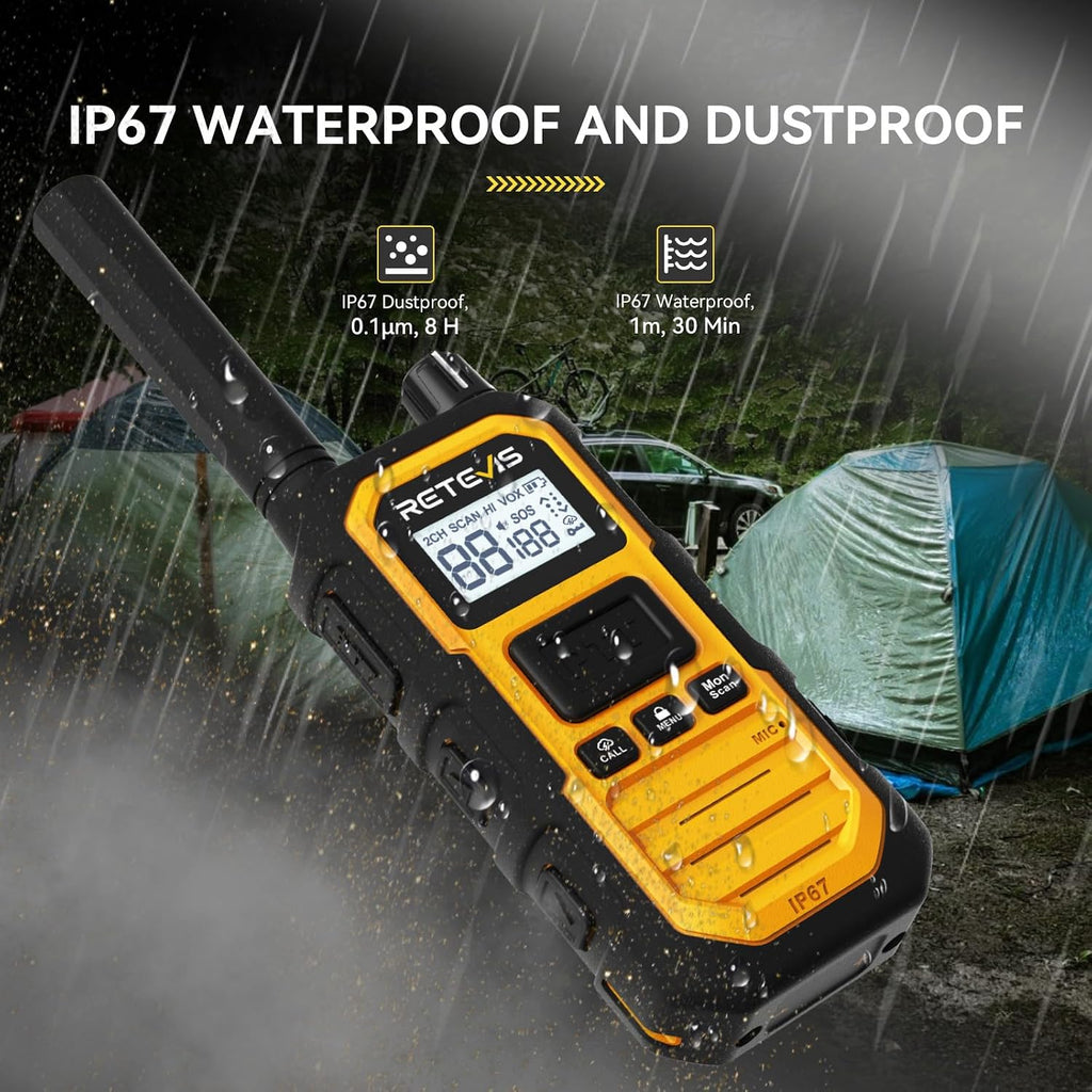 RB48PLUS GMRS Walkie Talkies Long Range,IP67 Waterproof 2 Way Radio | Repeater Capable, Dual PTT, Vibration Alert