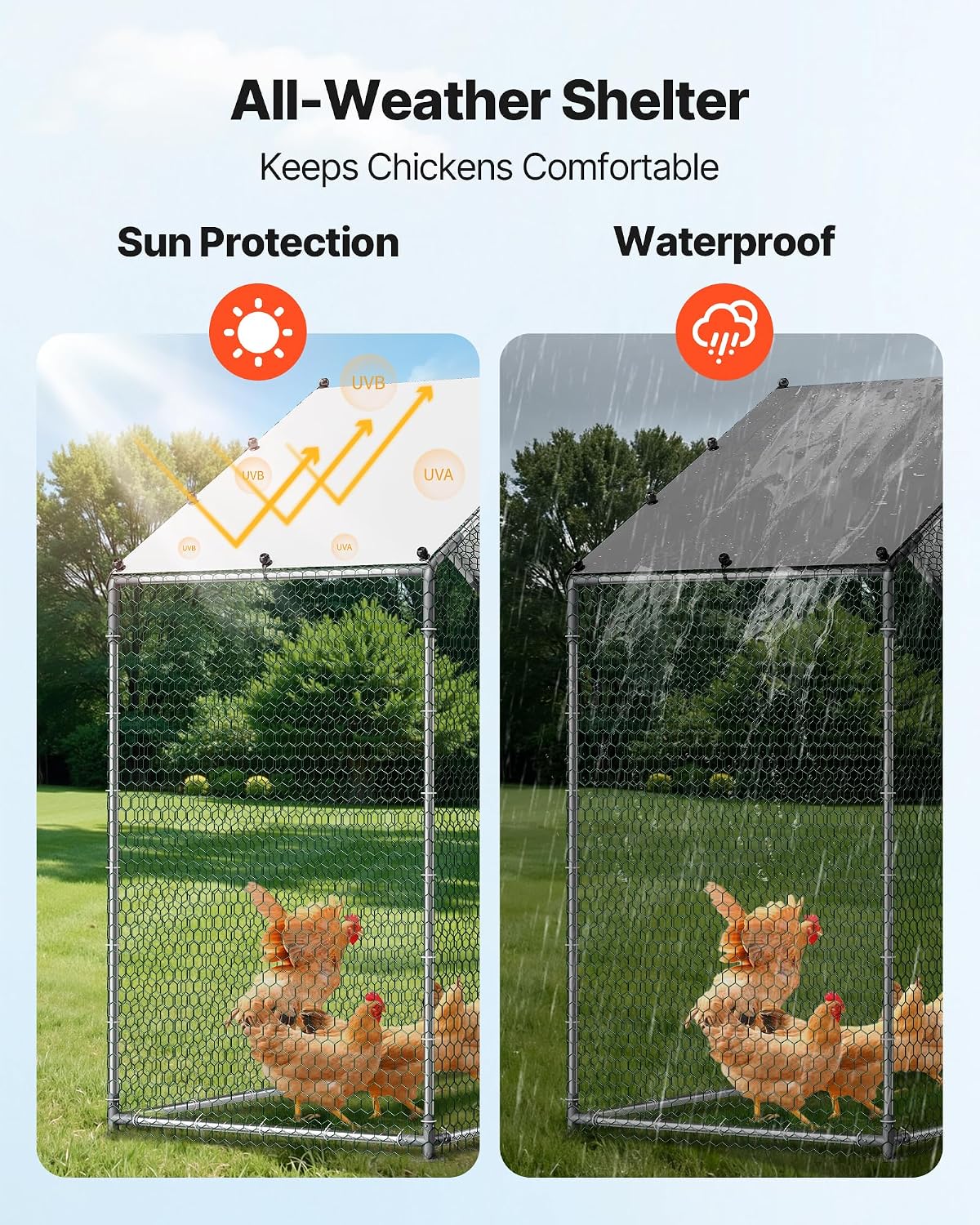 Large Metal Chicken Coop,6.6 x 3.3 x 6.6 ft, Walk-in Chicken Run House with Waterproof Cover & Sturdy Frame, Spire